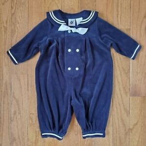 GOOD LAD Of PHILADELPHIA Infant's Navy Velour Sailor Romper 3/6 m Snap Crotch